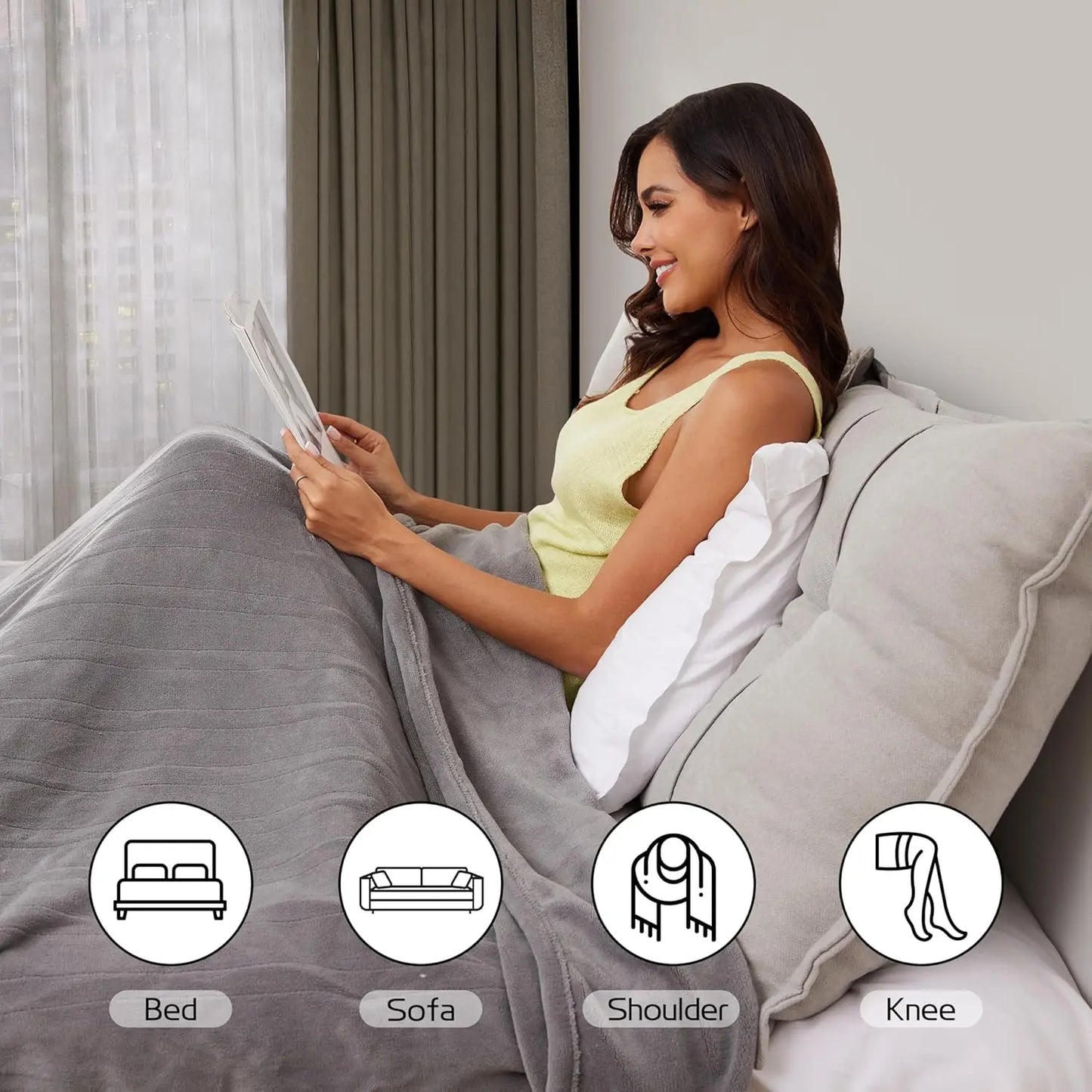 Full Size Electric Heated Blanket – 4 Levels, Light Gray Peaceful Pleasures Health and Wellness