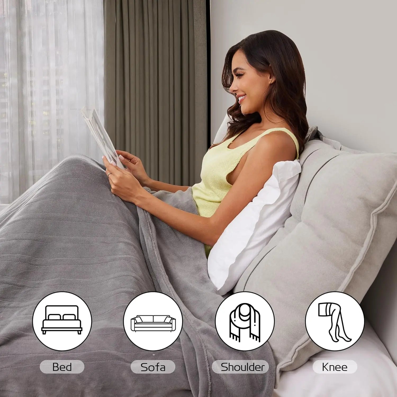 Full Size Electric Heated Blanket – 4 Levels, Light Gray Peaceful Pleasures Health and Wellness