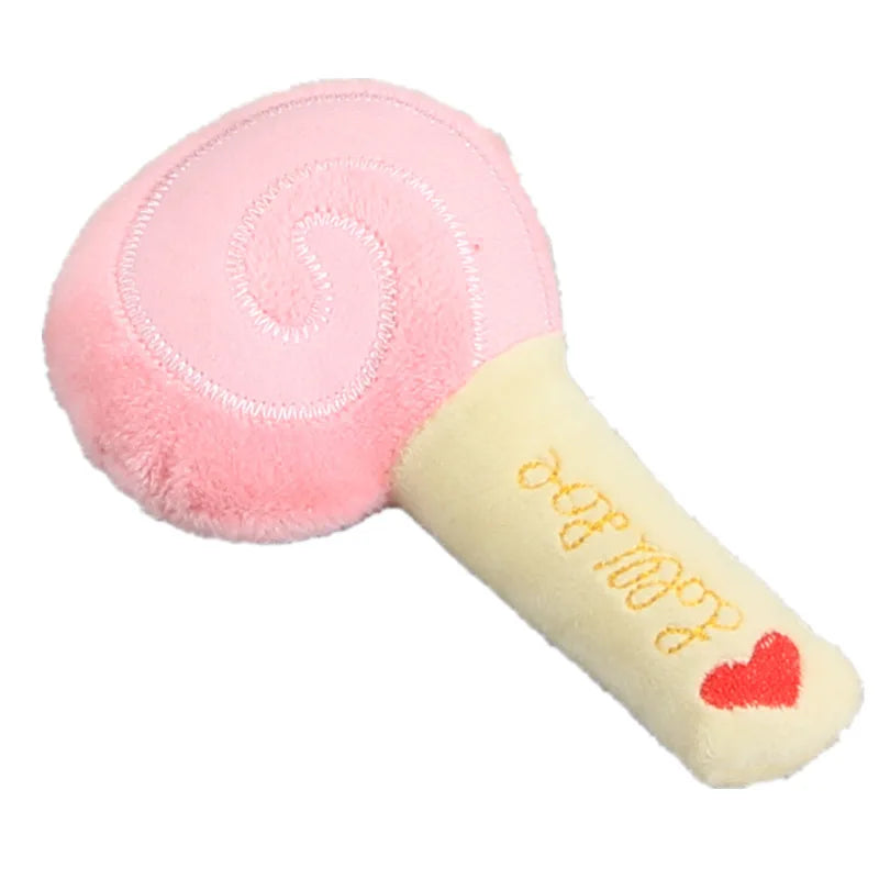 Pet Toys Plush Squeaky Toy Bite-Resistant Clean Dog Chew Puppy Training Toy Soft Banana Bone Vegetable Fruit Pet Supplies DC05 Peaceful Pleasures Health and Wellness Pink lollipop
