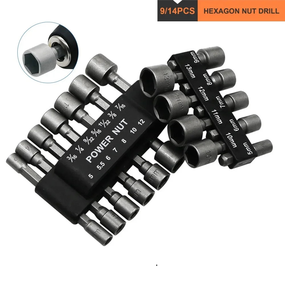 Hex Nut Driver Socket Set 9 or 14 Piece | 5–13mm CRV Bits Peaceful Pleasures Health and Wellness
