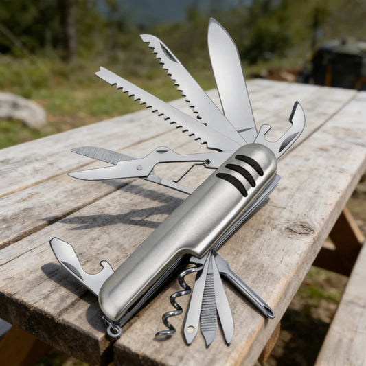 New Portable 11in1 Fold Pocket Knife Stainless Steel Bottle Opener Cork Drill Carry Around Multifunction Outdoor Emergency Tool Peaceful Pleasures Health and Wellness