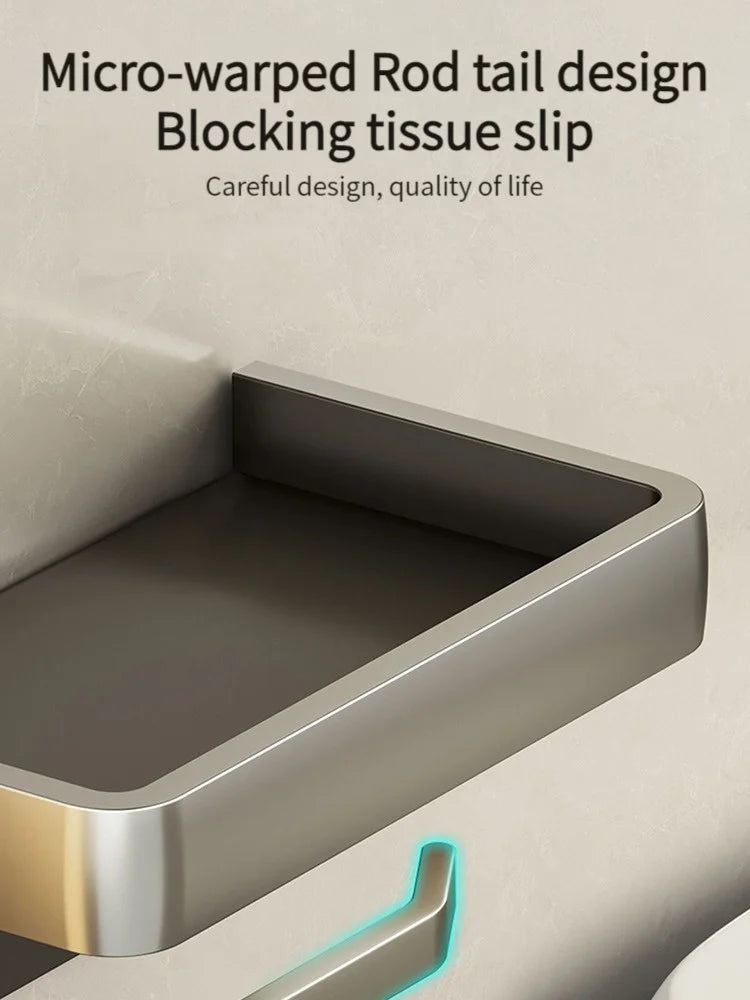 Aluminum Bathroom Tissue Box Holder & Wall Storage Rack