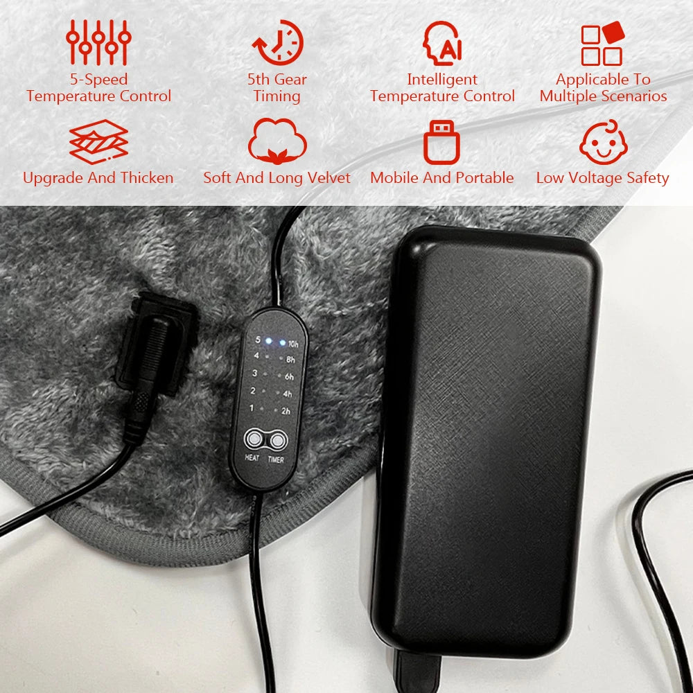 USB Electric Blanket 5v Single Double Thick Long Velvet Five-speed Temperature Adjustment Five-speed Timing Overheat Protection Peaceful Pleasures Health and Wellness