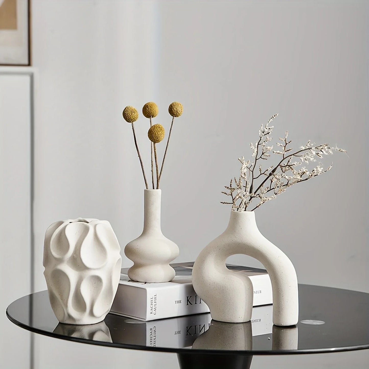 3-Piece Bohemian Vase Set – Geometric Round & Donut Home Décor