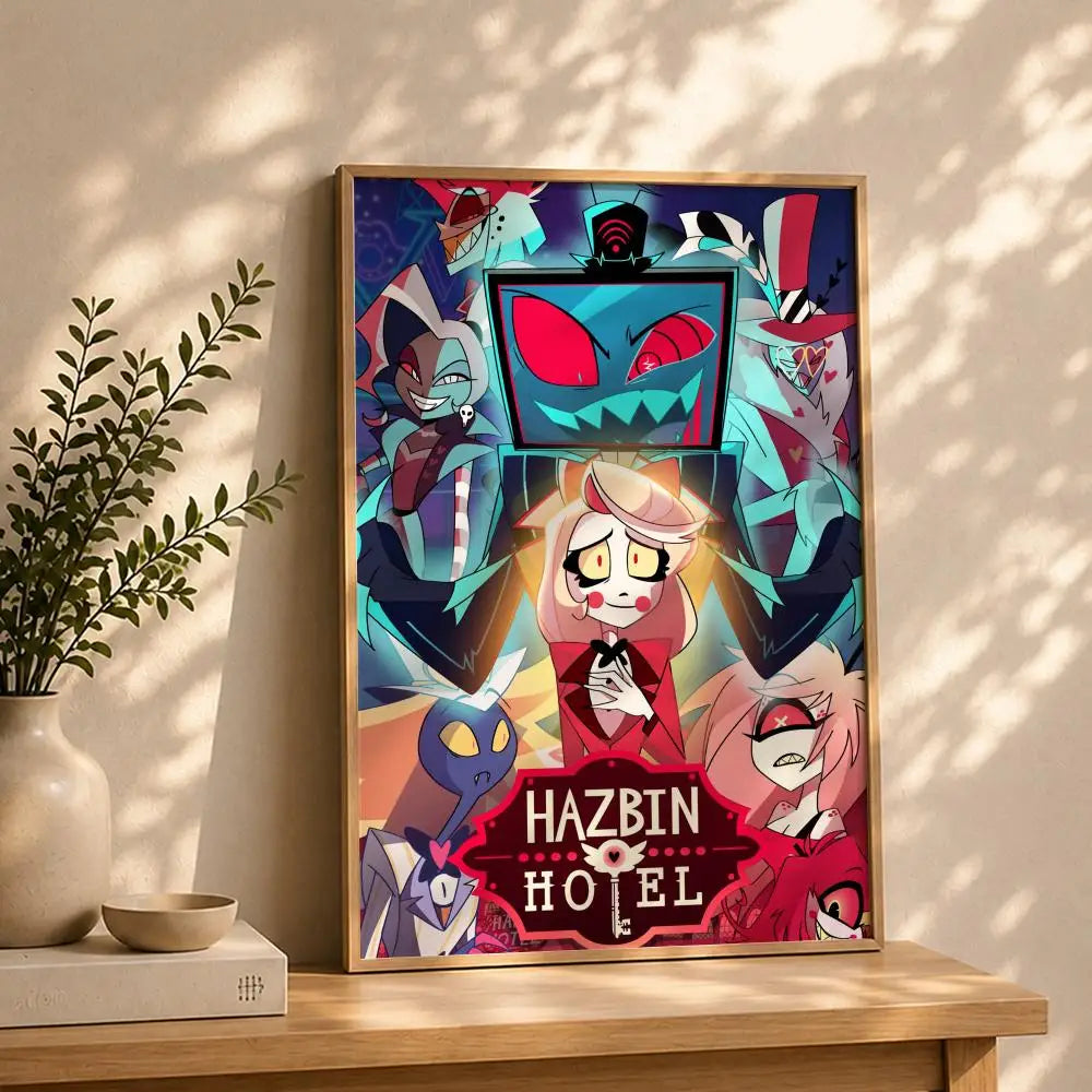 Animation H-Hazbin HotelS Poster HD Self Adhesive Waterproof Wall Art Ideal for Home Office Dorm Bedroom Great Gift Peaceful Pleasures Health and Wellness White9 50X70cmNoframe