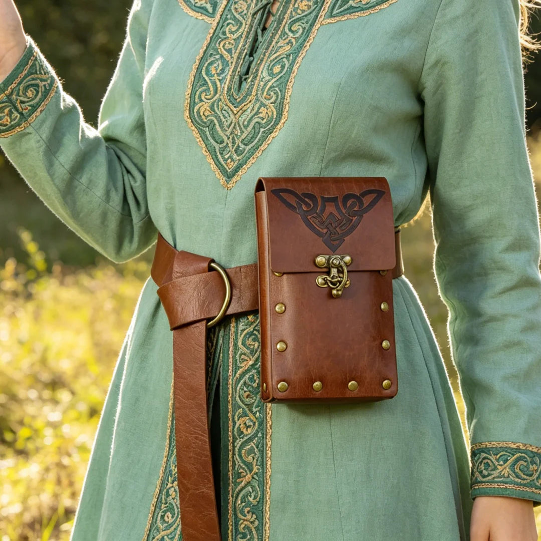 Medieval Faux Leather Retro Waist Bag Hangable Drawstring Outdoor