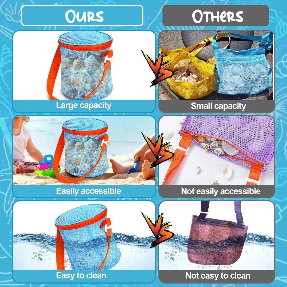 Shelling Collecting Tools Beach Mesh Bag Extra-Large Adjustable Straps Beach Storage Bags Shell Collecting Bag Pool Storage Peaceful Pleasures Health and Wellness
