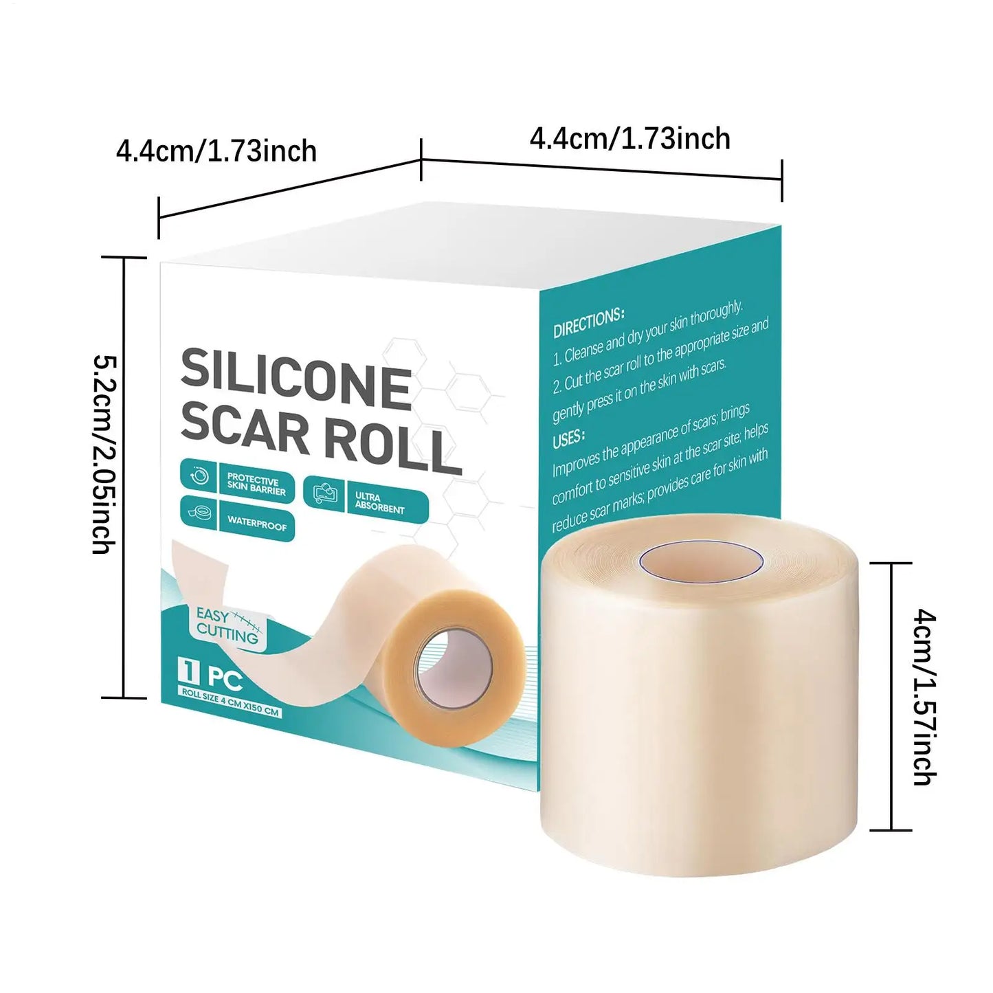 Hydrocolloid Silicone Scar Sheet Roll | Self-Adhesive Patch 4×150cm Silicone Scar Sheet Peaceful Pleasures Health and Wellness