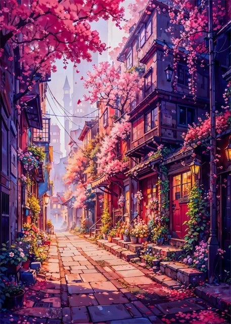 Japanese Sakura Street Canvas Wall Art | Unframed Poster Print Canvas Wall Art Peaceful Pleasures Health and Wellness ZLH5591 30x40cm No Frame