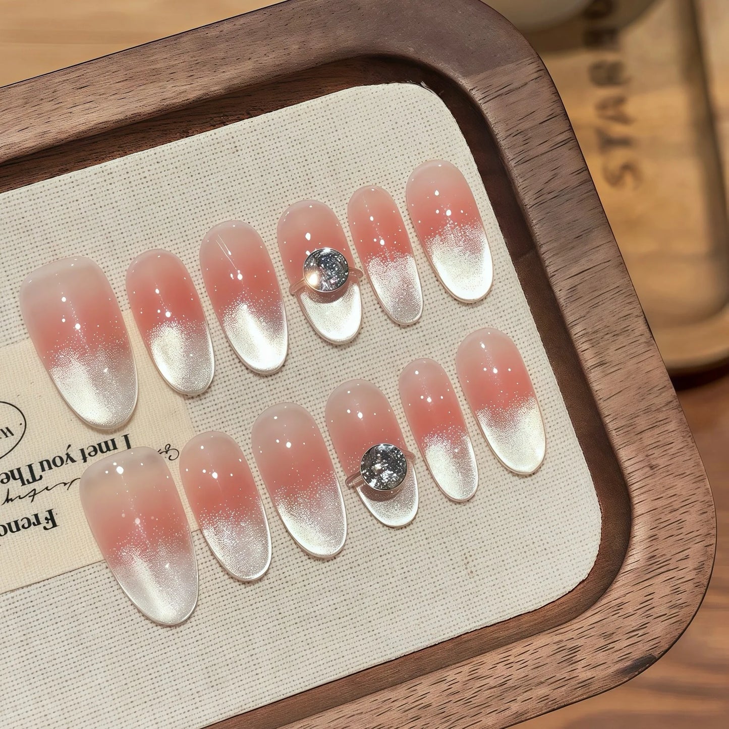 10pcs Handmade Press On Nails – Pink Blush French Cat Eye