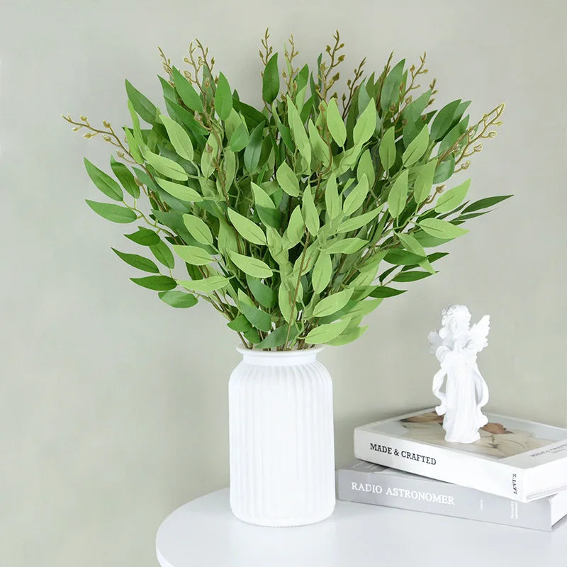Silk Artificial Willow Bouquet | Fake Green Leaves for Home & Wedding