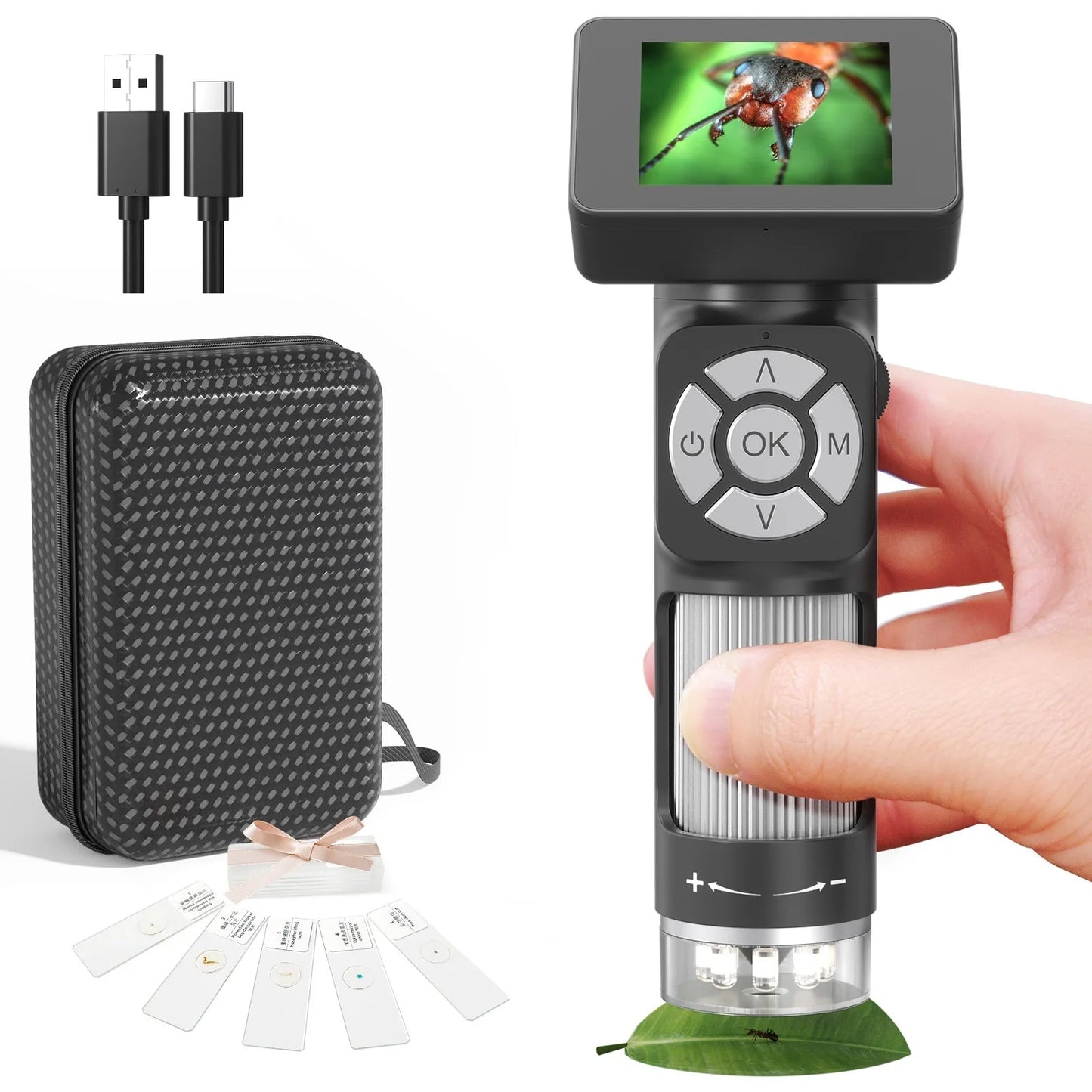 2 Inch Digital Microscope 2Mp 500X Magnification 8 Led Light Electronic Microscopio for Adult Soldering Peaceful Pleasures Health and Wellness
