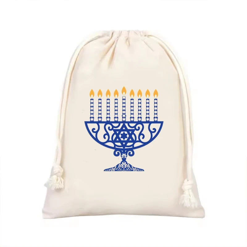 5pcs Hanukkah Drawstring Favor Bags | Chanukah Party Gift Bags