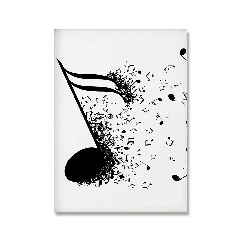 Abstract Wall Art Nordic Musical Note Headphones Canvas Painting Modern Poster Black.White Lines for Living Room Home Decoration Peaceful Pleasures Health and Wellness 3 30x40cm Unframed
