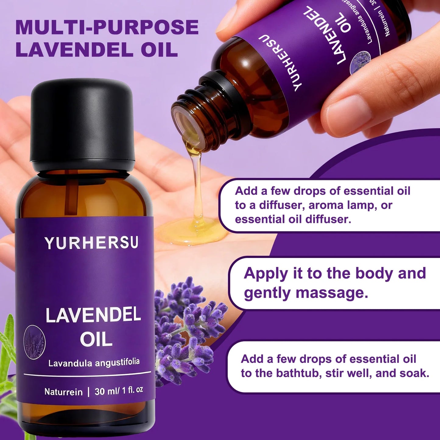 Pure Lavender Essential Oil 30ml – Skin, Hair & Aromatherapy