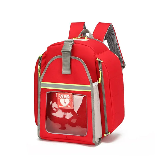 Waterproof AED Backpack Large Capacity Outdoor Medical First Aid Kits for Emergency Visits AED Storage Bag AED Equipment Bag Peaceful Pleasures Health and Wellness Red