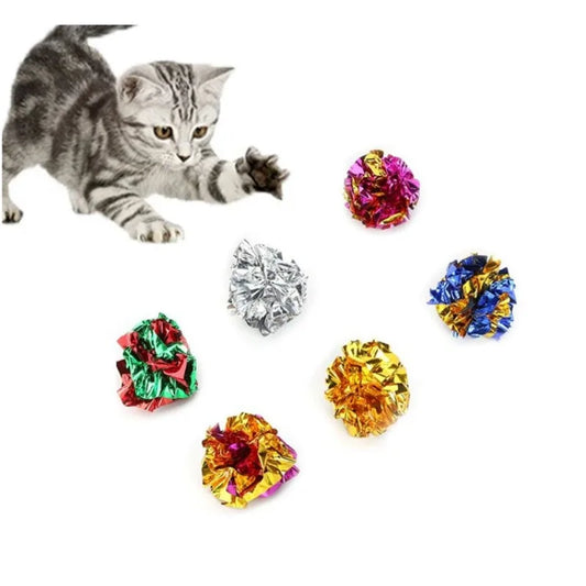 Mylar Crinkle Foil Balls Cat Kitten Sound Play Toy Crackle Paper Peaceful Pleasures Health and Wellness Random Color 6Pcs