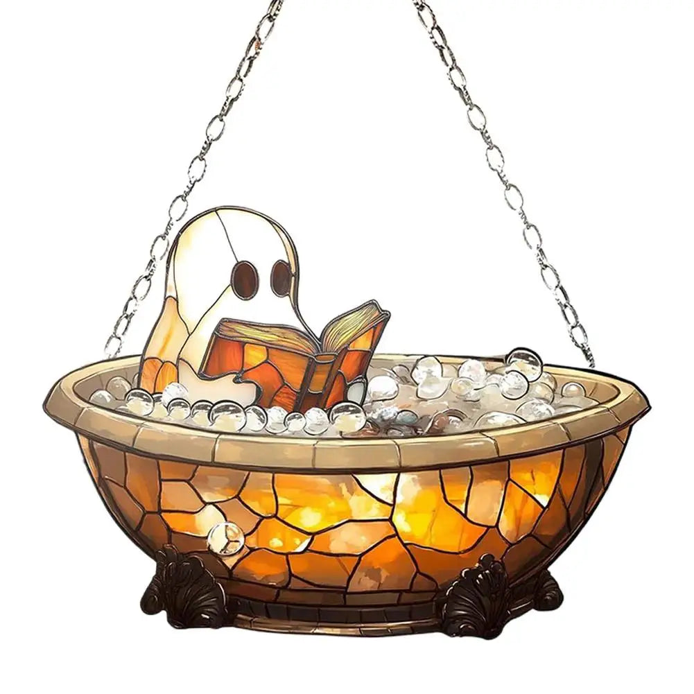 Halloween Ghost Reading Book Acrylic Suncatcher Window Hanging