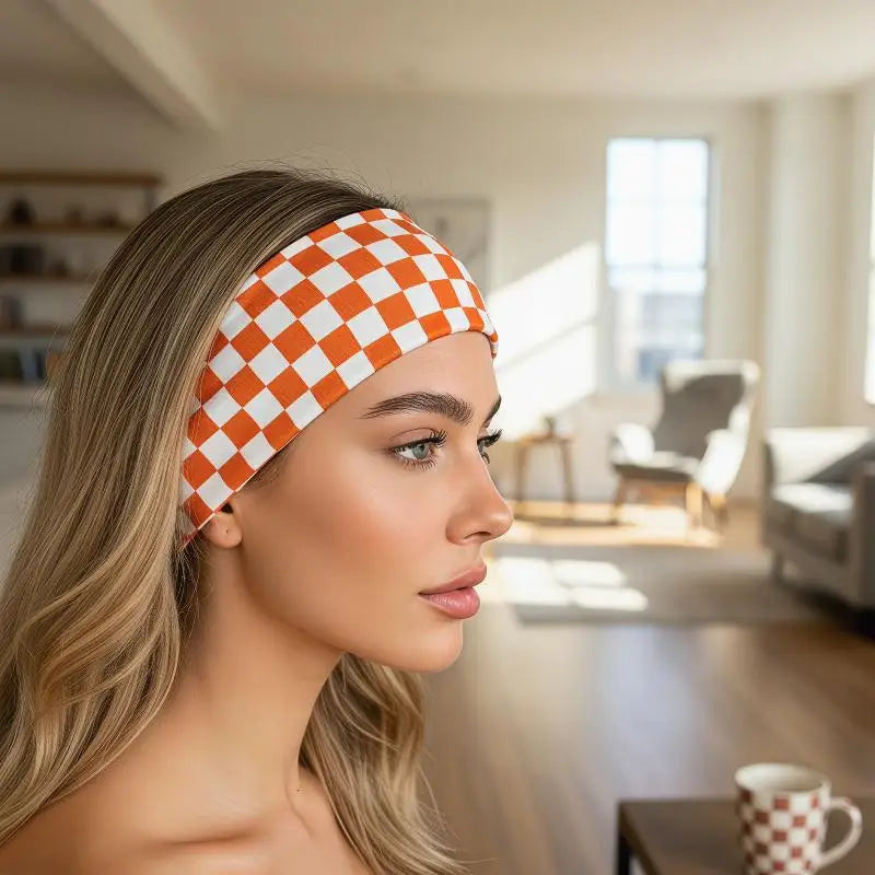 Checkerboard Elastic Headband | Sports & Yoga Hairband for Women
