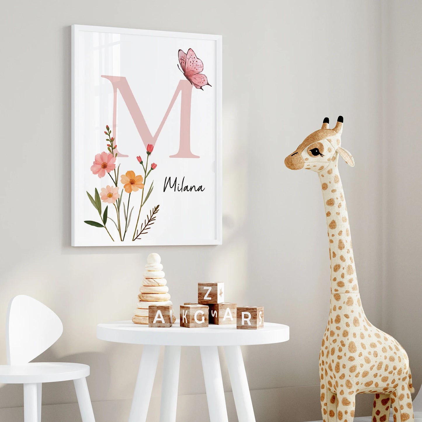 Personalized Butterfly Rabbit 3-Piece Canvas Wall Art | Kids Room