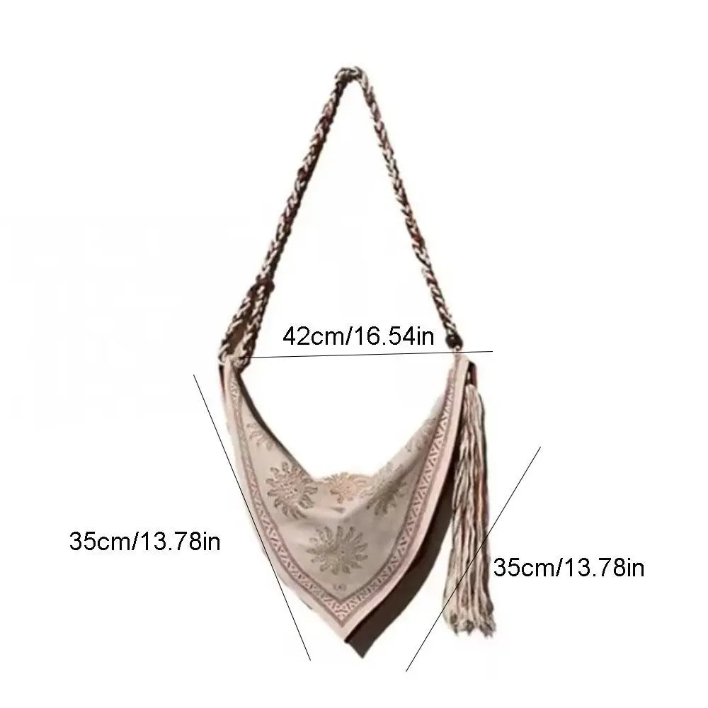 Bohemian Triangle Crossbody Bag | Linen Print Tassel Messenger Bag Crossbody Shoulder Bag Peaceful Pleasures Health and Wellness