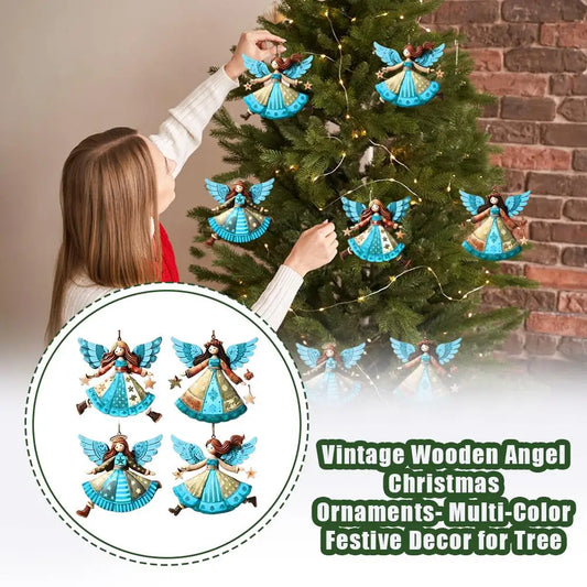8PCS Christmas Wooden Flat Creative Retro Angel Doll Pendant Christmas Tree Pendant Supplies Colorful Versatile Decoration Peaceful Pleasures Health and Wellness