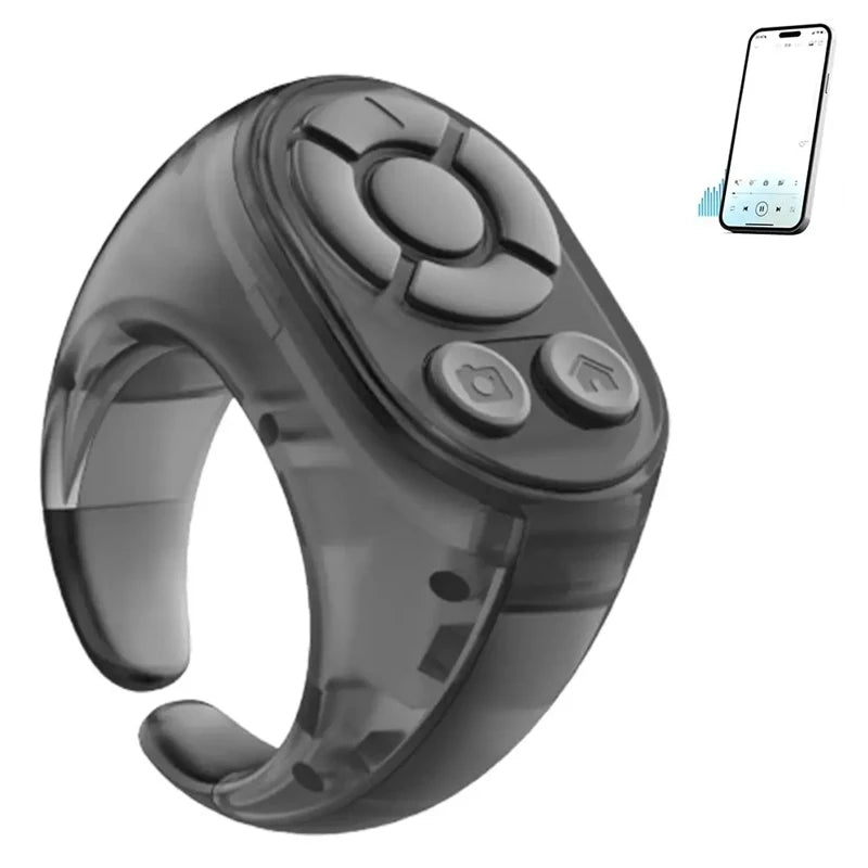 Bluetooth Ring Remote – Page Turner, Camera Shutter & Media Peaceful Pleasures Health and Wellness Black