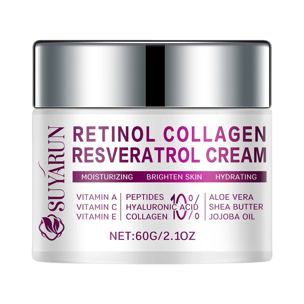 SUYARUN Retinol Resveratrol Anti-Aging Face Cream - Hydrating Night Moisturizer for Wrinkles, Firming & Brightening Skin Care. Peaceful Pleasures Health and Wellness 60g