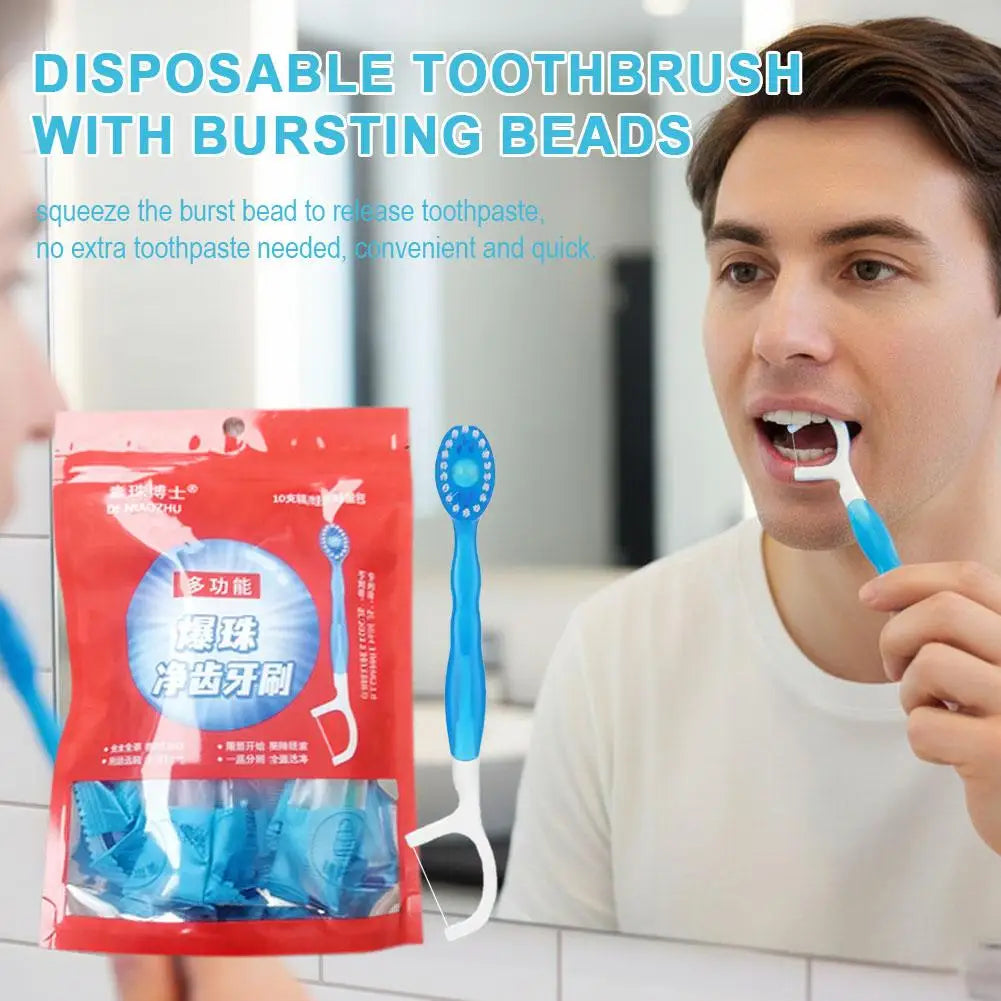 10Pcs Disposable Burst Bead Toothbrush Travel Set Peaceful Pleasures Health and Wellness