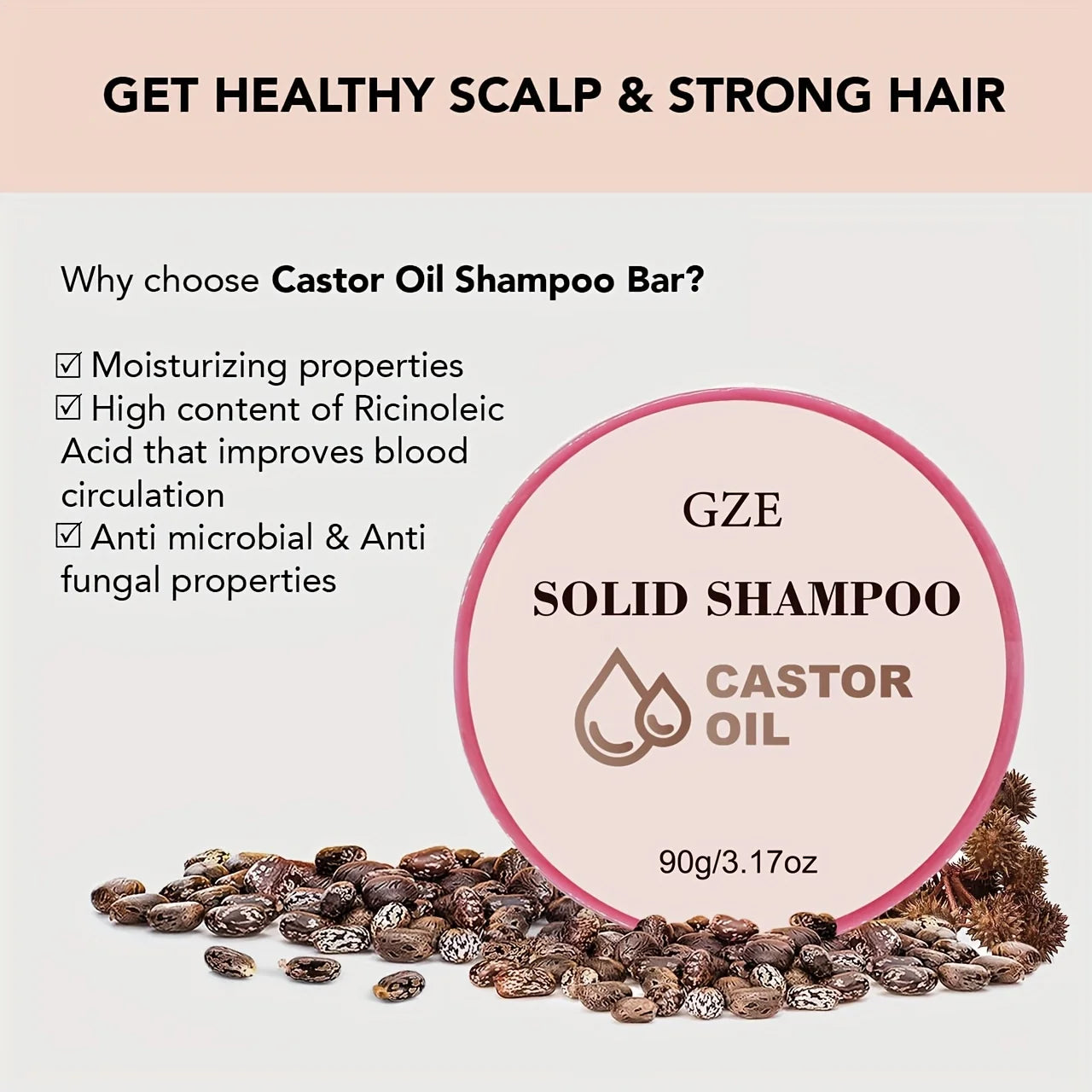 GZE Castor Oil Nourishing Shampoo Bar – Eco-Friendly, 90g