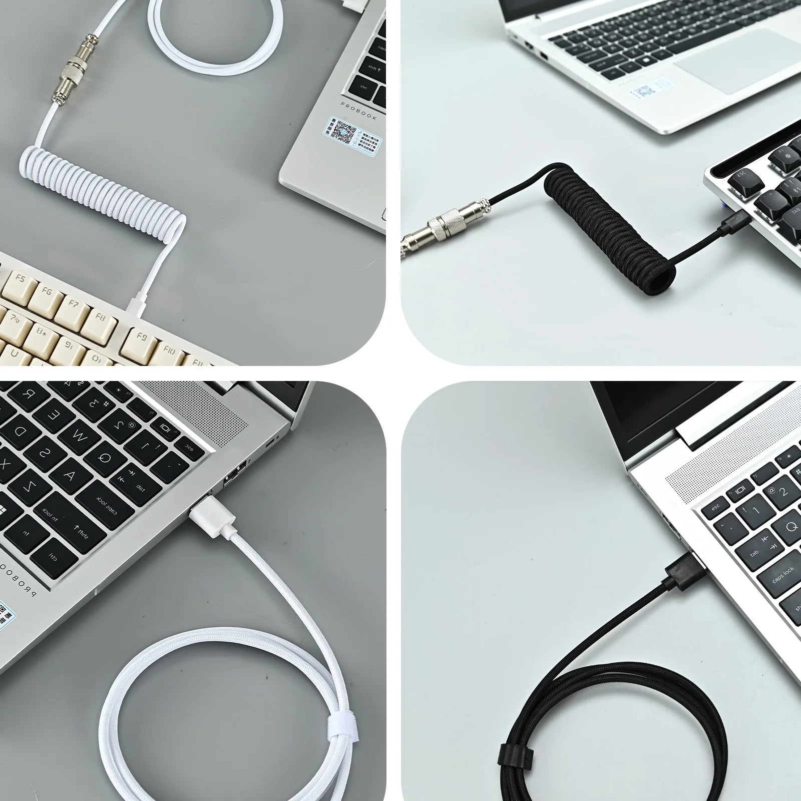 Coiled USB-C Gaming Keyboard Cable | Aviator Connector Braided Peaceful Pleasures Health and Wellness