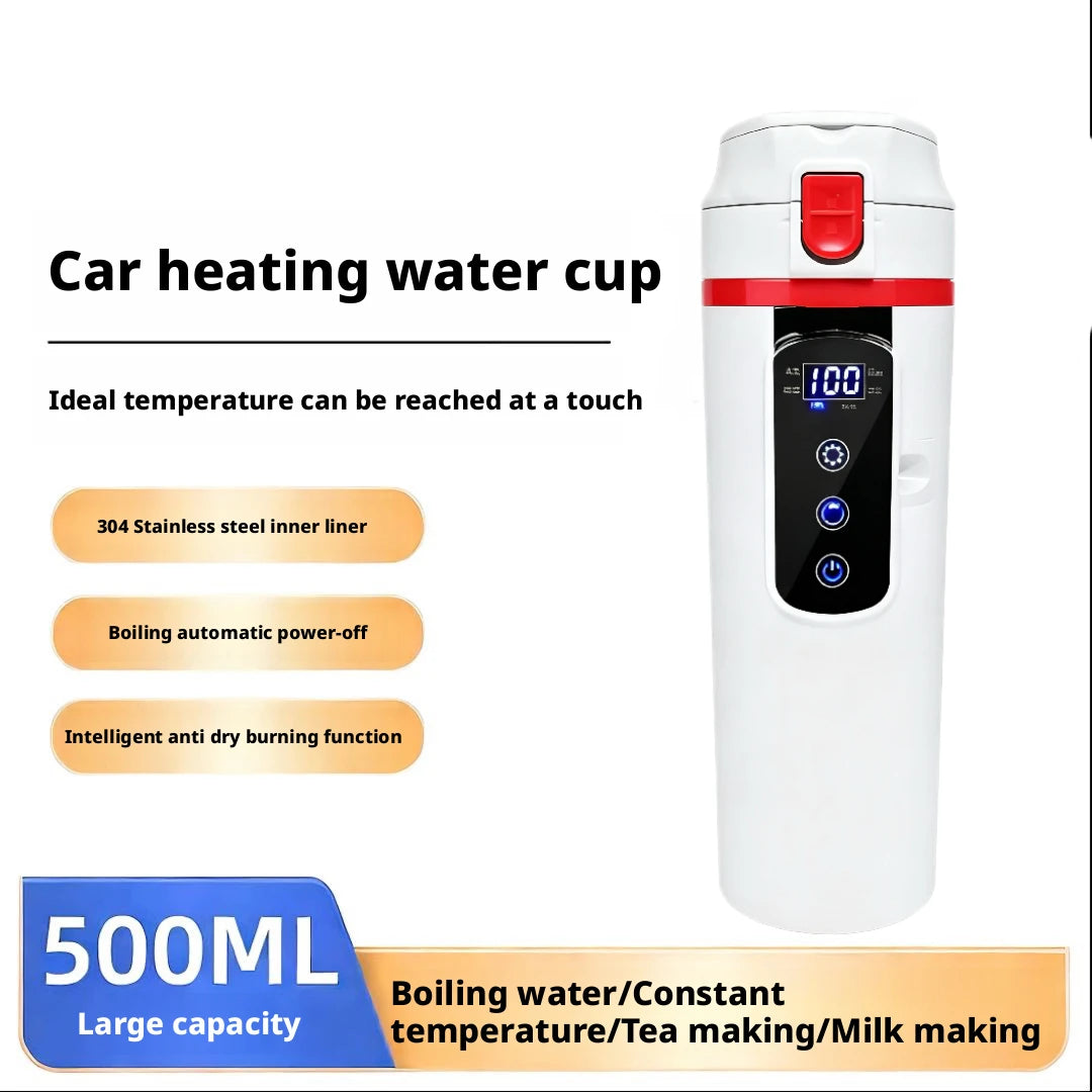 Smart Constant Temperature Car Heating Water Cup 12V 24V Universal Electric Kettle No Current Limit Vehicle Heating Cup for Car Peaceful Pleasures Health and Wellness White