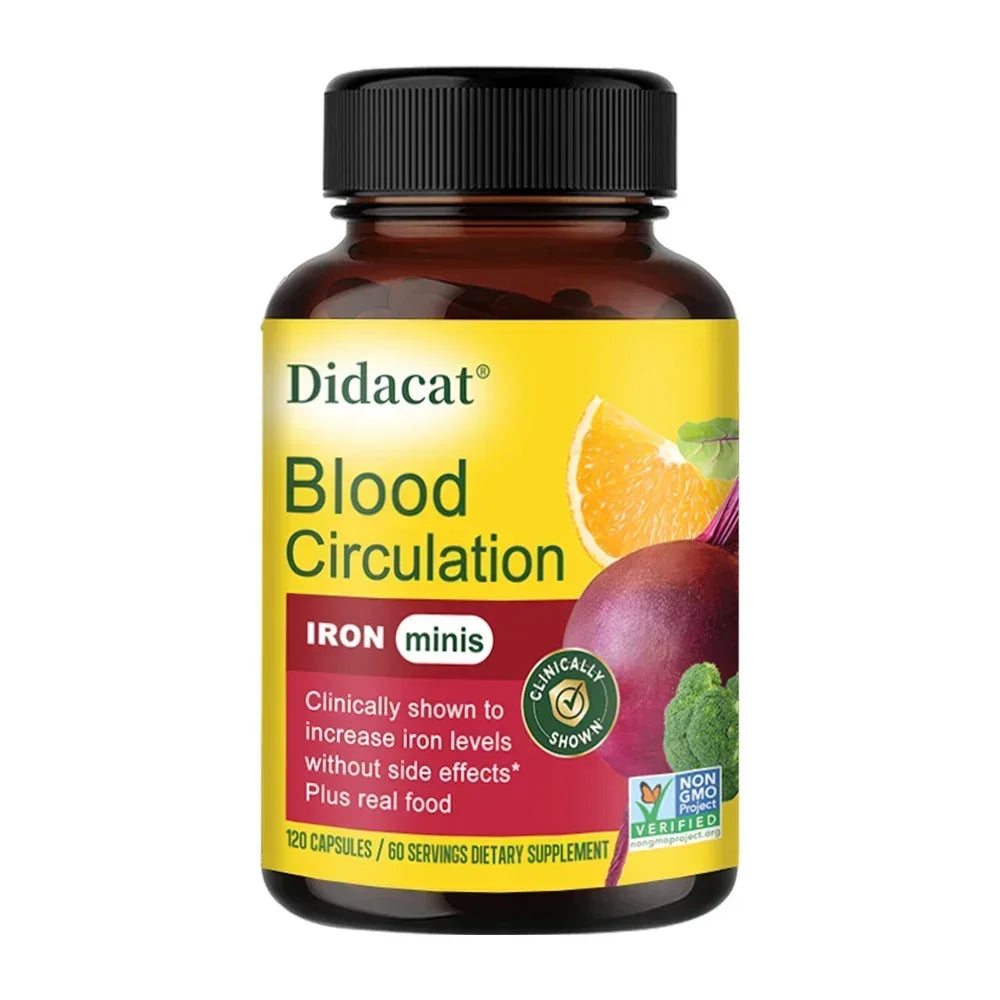 Blood Circulation - Iron Supplement - Iron with Vitamin C, Vitamin B12 and Folic Acid - Blood Health, 120 Capsules Peaceful Pleasures Health and Wellness 120 count-1 bottle