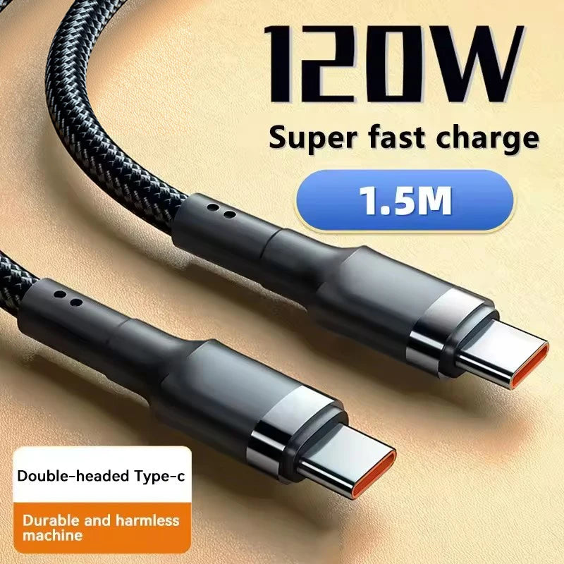 120W Fast Charge Cable PD Quick Charging High Quality USB C TO USB Type C Cable For iPhone Xiaomi 17 Plus Pro Max Samsung S24 Peaceful Pleasures Health and Wellness 120W silver 1.5m