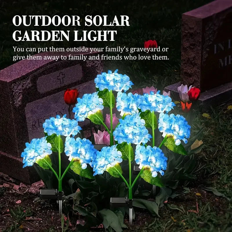 Solar Hydrangea Stake Lights 3-Head Blue Flower Garden Decor