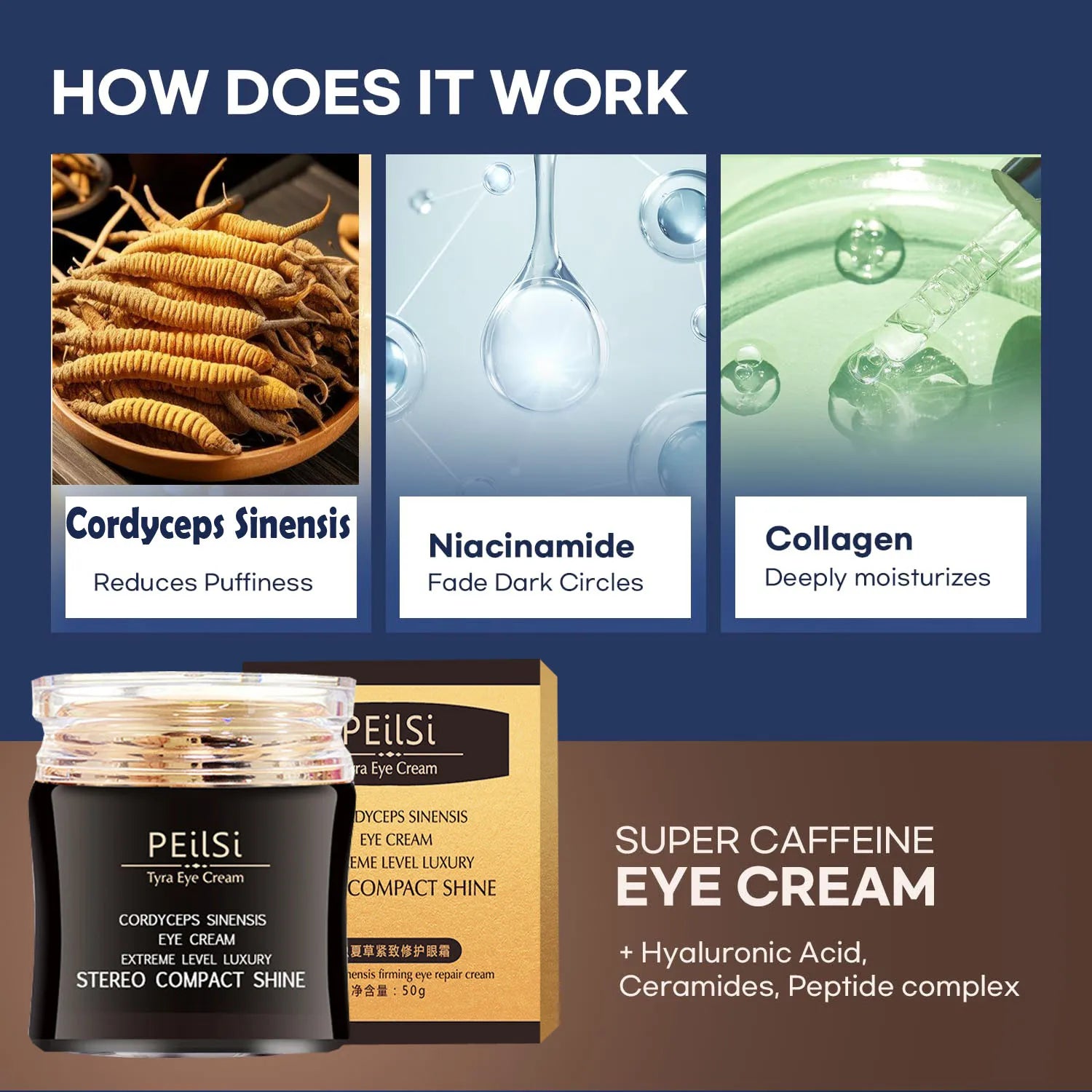 Cordyceps Sinensis Repair Eye Cream Firming Lady's Eye Cream Vitality Cream Lifting Moisturizing Remove Puffiness Dark Circles Peaceful Pleasures Health and Wellness