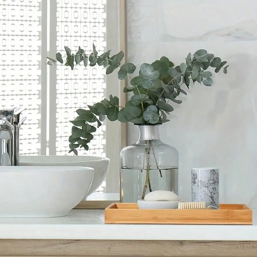 Bamboo Serving Tray & Bathroom Vanity Organizer – Decorative Counter Tray Set