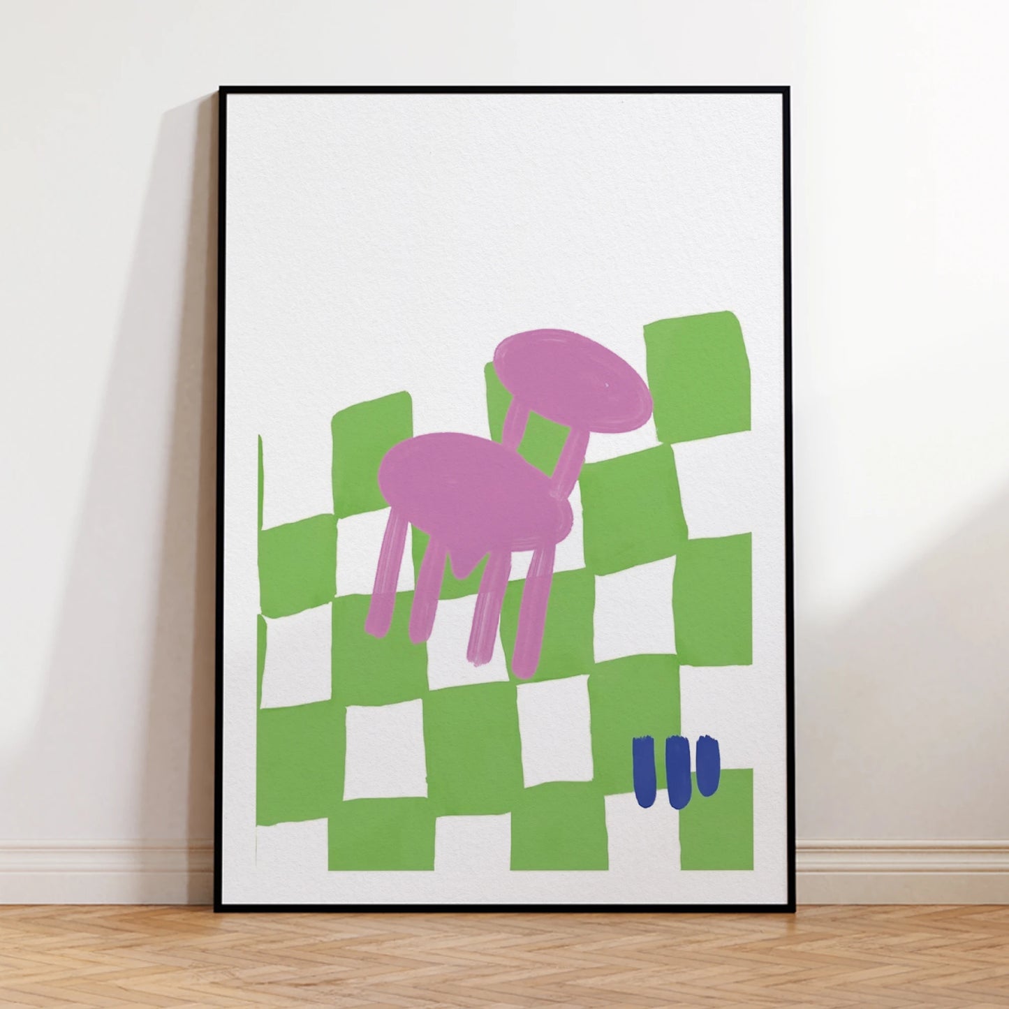 Checkered Green Pink Chair Canvas Wall Art Print | Home Decor
