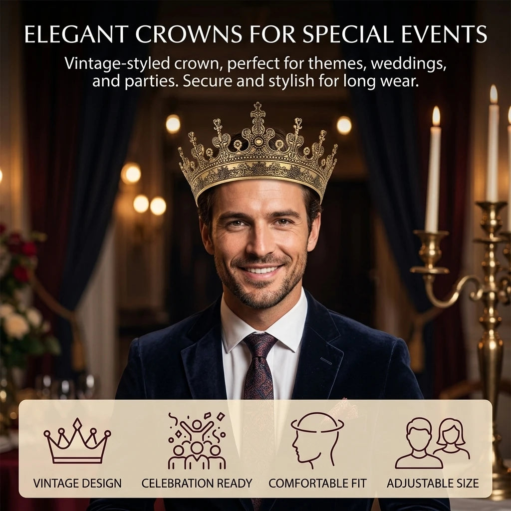 Men's Retro Alloy Crown Headpiece Durable Elegant Design For Weddings Parties Peaceful Pleasures Health and Wellness