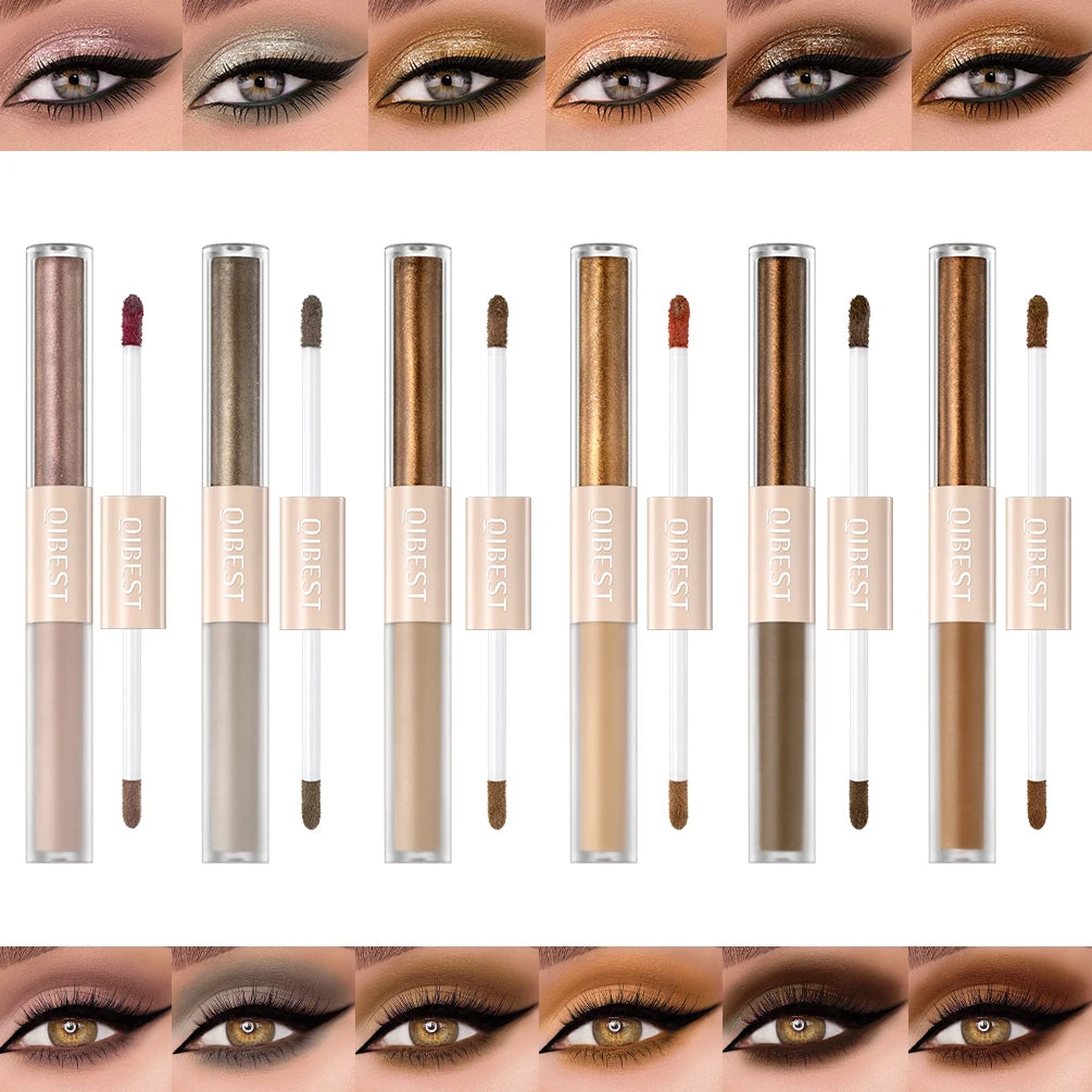 QIBEST Double End Glitter Matte Eye shadow Stick Pencil Eyeshadow Makeup Waterproof Bicolor Shimmer Cosmetics Beauty Makeup Tool Peaceful Pleasures Health and Wellness