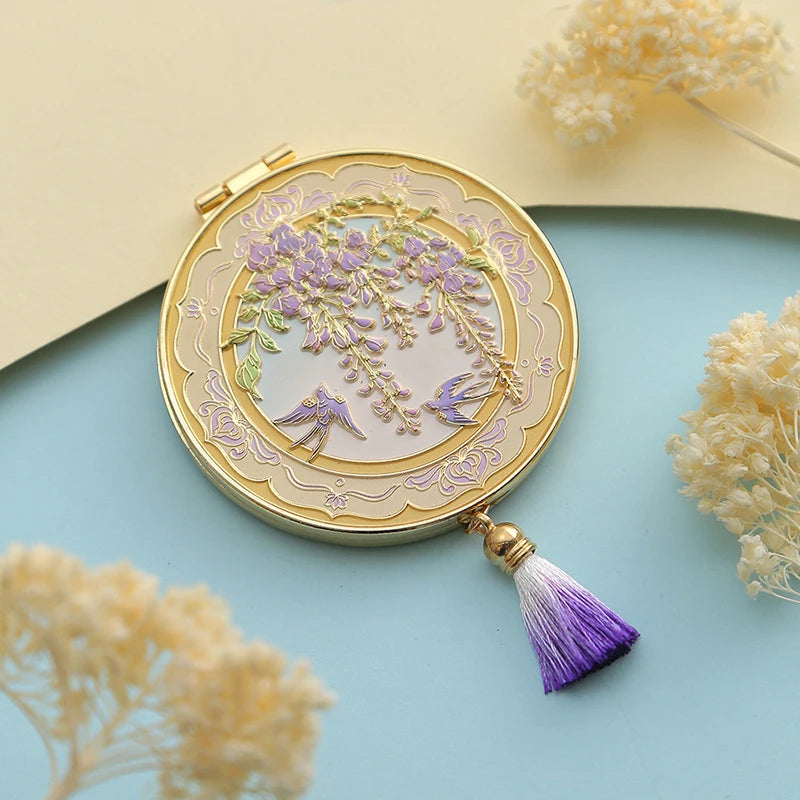 Chinese Style Metal Folding Makeup Mirror with Tassel | Portable