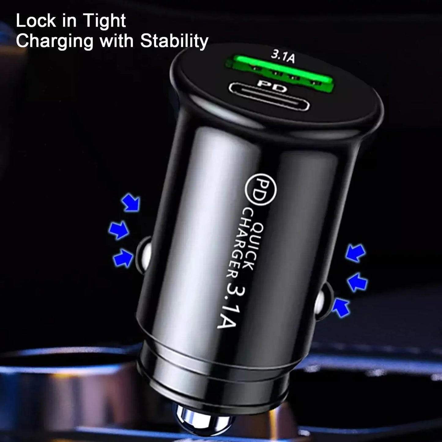 Car Charger Fast Charging White QC3.0 Black Mini Shape Car Lighter Slot PD 20W USB Type C Charge Adapter Peaceful Pleasures Health and Wellness