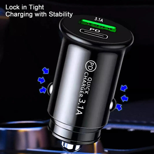 Car Charger Fast Charging White QC3.0 Black Mini Shape Car Lighter Slot PD 20W USB Type C Charge Adapter Peaceful Pleasures Health and Wellness