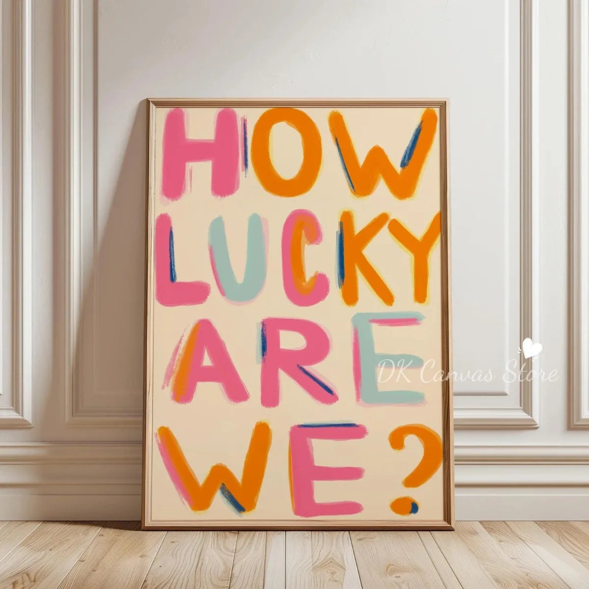 "How Lucky Are We" Quote Canvas Print Poster Modern Heart Stripe Art Prints Bedroom Living Room Wall Art Home Decor Poster Peaceful Pleasures Health and Wellness