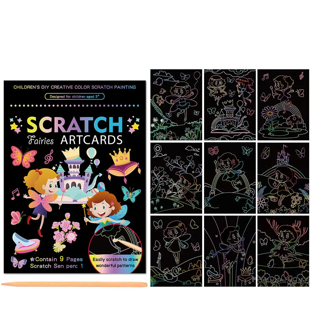 Children Scratch Painting Magic Rainbow Colors Art Card Books Early
