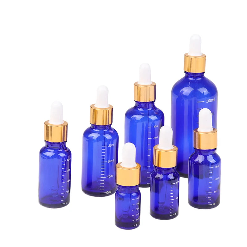 Blue Glass Dropper Bottles 5ml–100ml | Refillable Essential Oil