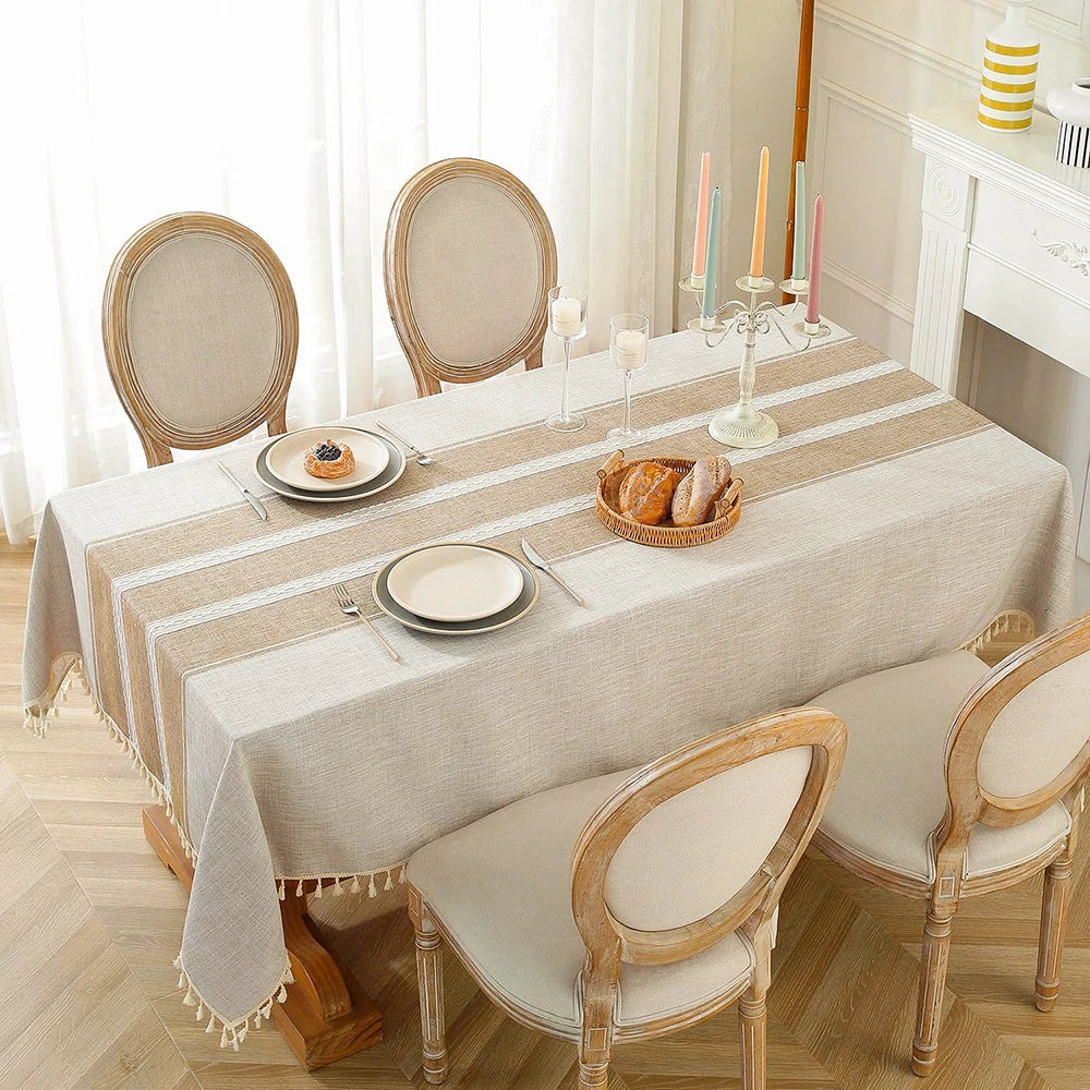 Battilo Linen Cotton Tablecloth | Striped Tassel Table Cover