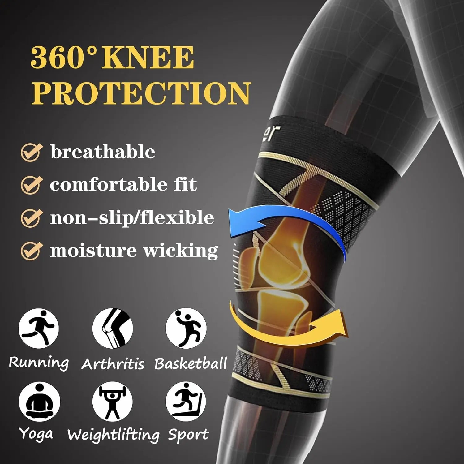 Copper Knee Braces with Strap for Knee Pain Women and Men， Joint Pain Relief, Knee Support for Working, Running, Weightlifting Peaceful Pleasures Health and Wellness