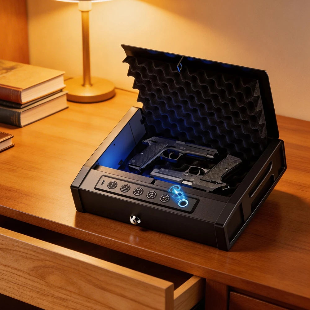 Biometric Gun Safe Box – Fingerprint & Keypad Lock Peaceful Pleasures Health and Wellness