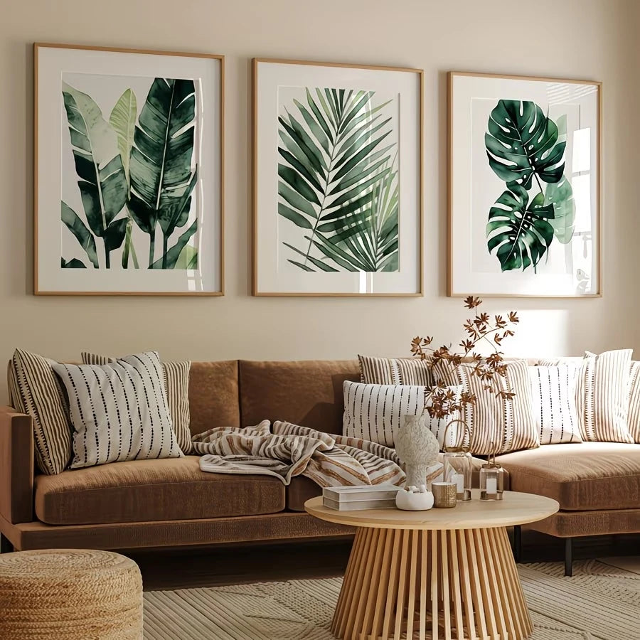 3-Piece Tropical Plant Canvas Wall Art | Green Botanical Print Set